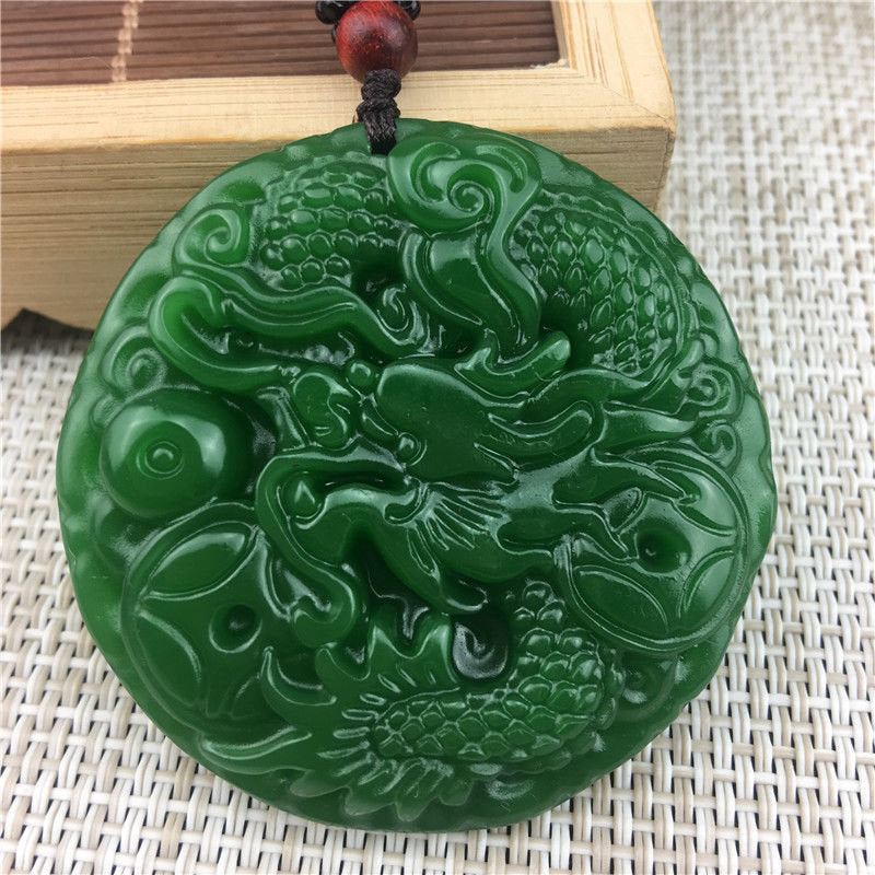 10% OFF- Certified Natural Green Emerald A*Jade HandCarved Dragon Pendant A89