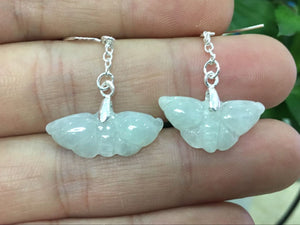 10% OFF- 2 pcs-Certified Natural Icy Jadeite Emerald A*Jade HandCarved A Pair of Butterfly Jade Earrings S925 Silver K1527