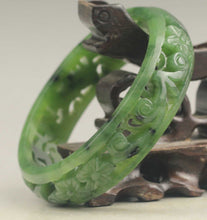 Load image into Gallery viewer, 10% OFF- 61/62/63mm Certified Chinese Natural Green Hetian Emerald A*Jade HandCaved Flower Hollowed Out Bangle NO.E691