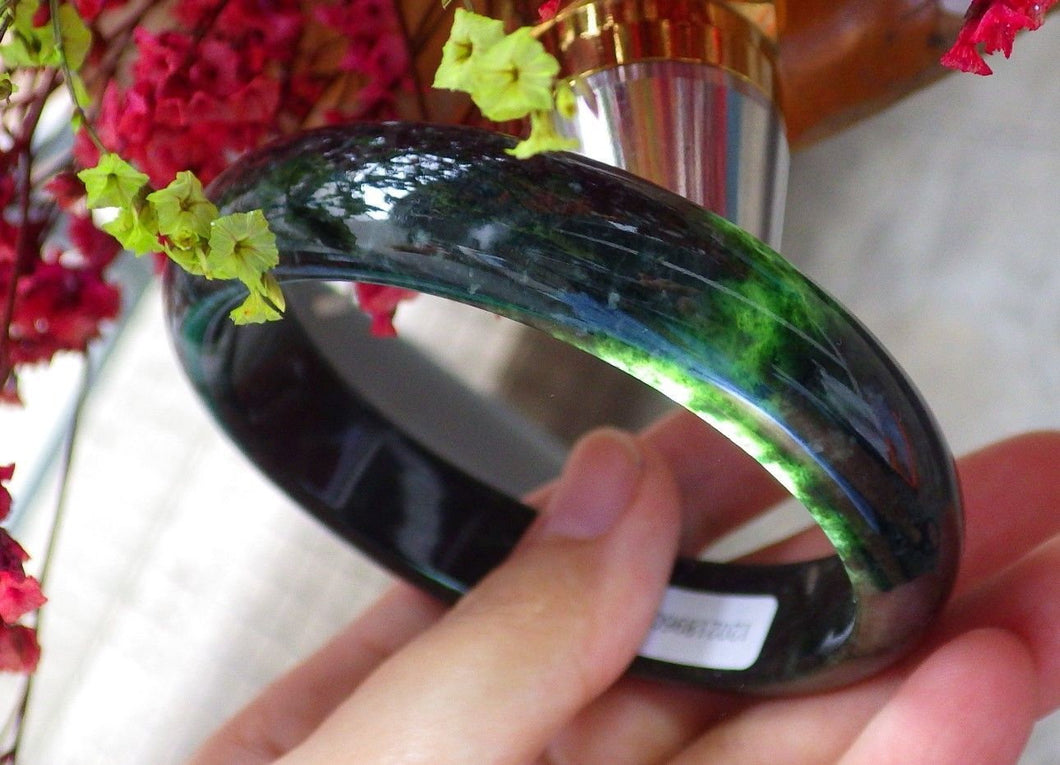 10% OFF- 44-67mm Certified Natural Black Green Emerald A*Jade Carved Bangle A1948