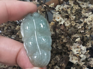 10% OFF- Certified Natural Icy Jadeite Emerald A*Jade HandCarved Leaf Pendant K393