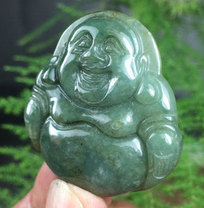 10% OFF- Certified Natural Oily Jadeite Emerald A*Jade HandCarved Buddha Pendant W055