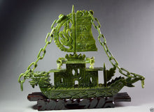 Load image into Gallery viewer, 9.45in/240mm H- Chinese Genuine Natural Green Jade HandCarved Dragon Boat Statue