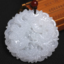 Load image into Gallery viewer, 10% OFF- Certified Natural White Emerald A*Jade HandCarved Dragon-Phoenix Pendant A88