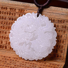 Load image into Gallery viewer, 10% OFF- Certified Natural White Emerald A*Jade HandCarved Dragon-Phoenix Pendant A88