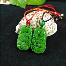 Load image into Gallery viewer, 10% OFF- 2 pcs Certified Natural Green Emerald A*Jade HandCarved Dragon-Phoenix Pendants A88