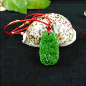 10% OFF- 2 pcs Certified Natural Green Emerald A*Jade HandCarved Dragon-Phoenix Pendants A88