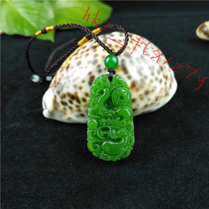 10% OFF- 2 pcs Certified Natural Green Emerald A*Jade HandCarved Dragon-Phoenix Pendants A88