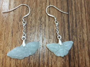 10% OFF- 2 pcs-Certified Natural Icy Jadeite Emerald A*Jade HandCarved A Pair of Butterfly Jade Earrings S925 Silver K1527