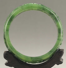 Load image into Gallery viewer, 10% OFF- 61/62/63mm Certified Chinese Natural Green Hetian Emerald A*Jade HandCaved Flower Hollowed Out Bangle NO.E691