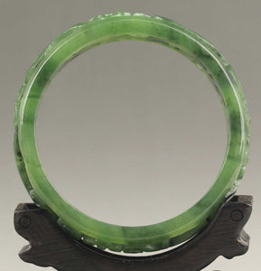 10% OFF- 61/62/63mm Certified Chinese Natural Green Hetian Emerald A*Jade HandCaved Flower Hollowed Out Bangle NO.E691