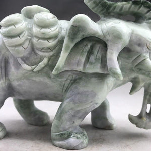 5.80in L, 2.18 lbs-Chinese Genuine Natural Color Jade HandCarved Elephant Statue