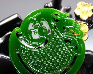 10% OFF- Certified Natural Jadeite Emerald A*Jade HandCarved Dragon-Phoenix Pendant