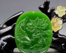 Load image into Gallery viewer, 10% OFF- Certified Natural Jadeite Emerald A*Jade HandCarved Fish Lotus Pendant