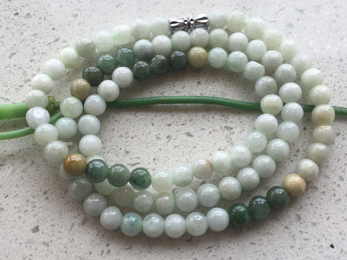 10% OFF- 20in/508mm Certified Natural 3 Color Jadeite Emerald A*Jade Handcarved Beads Bracelet-Necklace 0253