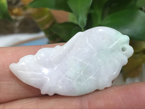 10% OFF- Certified Natural Jadeite Emerald A*Jade HandCarved Gold Fish Pendant 1631