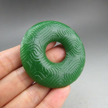 Load image into Gallery viewer, 10% OFF- Certified Natural Green Jadeite Emerald A*Jade HandCarved Donut Pendant A298