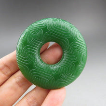 Load image into Gallery viewer, 10% OFF- Certified Natural Green Jadeite Emerald A*Jade HandCarved Donut Pendant A298