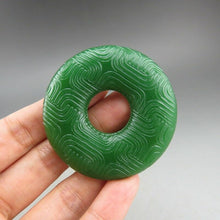 Load image into Gallery viewer, 10% OFF- Certified Natural Green Jadeite Emerald A*Jade HandCarved Donut Pendant A298