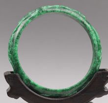 Load image into Gallery viewer, 10% OFF- 55/56/57mm Certified Natural Emerald A*Jade HandCarved Ruyi Flower Bangle NO.D692