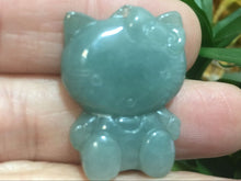 Load image into Gallery viewer, 10% OFF- Certified Natural Oily Green Jadeite Emerald A*Jade HandCarved Kitty Pendant 2415