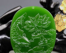 Load image into Gallery viewer, 10% OFF- Certified Natural Jadeite Emerald A*Jade HandCarved Fish Lotus Pendant