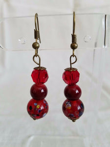 10% OFF- 2 pcs Certified Natural Jadeite Emerald A*Jade HandCarved A Pair of Red Jade Beads Dangle earrings