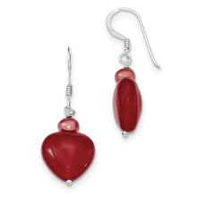 Load image into Gallery viewer, 10% OFF- 2 pcs Certified Natural Jadeite Emerald A*Jade HandCarved A Pair of Pink Pearl-Red Jade Heart .925 Sterling Silver Hook Earrings