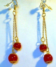 Load image into Gallery viewer, 10% OFF- 2 pcs Certified Natural Jadeite Emerald A*Jade HandCarved A Pair of Handcrafted Red Jade Round Gold Chain Drop/Dangle Hook Earrings