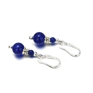 10% OFF- 2 pcs Certified Natural Handmade A Pair of Blue Lapis Lazuli 6-12mm Jade Drop Earrings Silver SP LEVERBACK