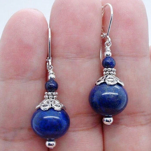 10% OFF- 2 pcs Certified Natural Handmade A Pair of Blue Lapis Lazuli 6-12mm Jade Drop Earrings Silver SP LEVERBACK