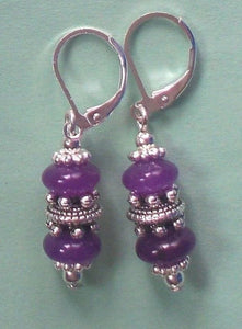 10% OFF- 2 pcs Certified Natural Handmade A Pair of Purple Jade Drop Earrings SP LEVERBACK