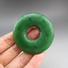 Load image into Gallery viewer, 10% OFF- Certified Natural Green Jadeite Emerald A*Jade HandCarved Donut Pendant A298