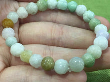 Load image into Gallery viewer, 10% OFF- 54-60mm Certified Natural 3 Color Jadeite Emerald A*Jade HandCarved Beads Stretchy Bracelet X2016