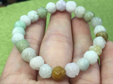 Load image into Gallery viewer, 10% OFF- 54-60mm Certified Natural 3 Color Jadeite Emerald A*Jade HandCarved Beads Stretchy Bracelet X2016