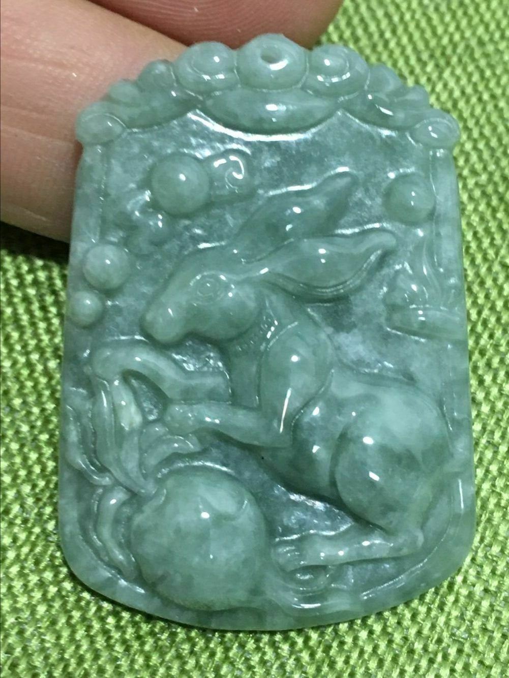10% OFF- Certified Natural Jadeite Emerald A*Jade HandCarved Rabbit Pendant 兔子1613