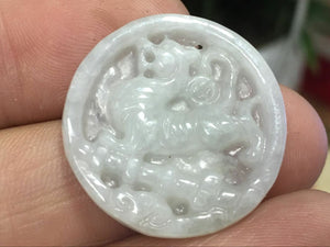 10% OFF- Certified Natural Icy Jadeite Emerald A*Jade HandCarved Tiger Pendant K1564