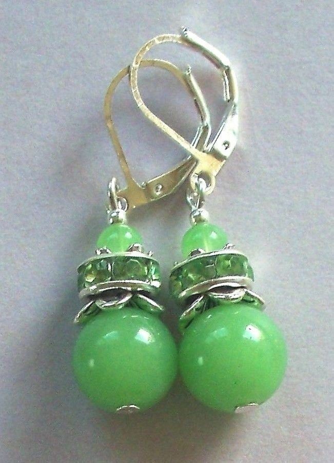 10% OFF- 2 pcs Certified Natural Handmade A Pair of Green Jade Drop Earrings SP LEVERBACK