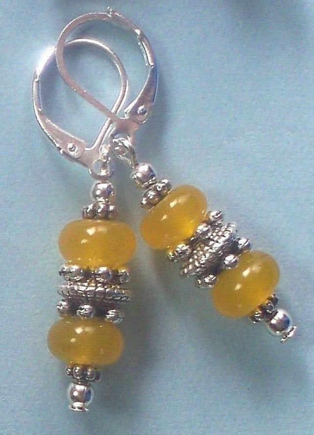 10% OFF- 2 pcs Certified Natural Handmade A Pair of Yellow Jade Drop Earrings SP LEVERBACK