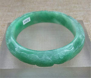 10% OFF- 57/58/59mm Certified Natural Green Jadeite Emerald A*Jade HandCarved Bangle A353