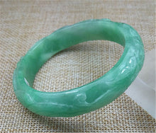 Load image into Gallery viewer, 10% OFF- 57/58/59mm Certified Natural Green Jadeite Emerald A*Jade HandCarved Bangle A353