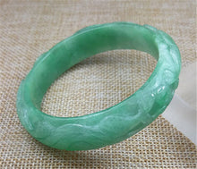 Load image into Gallery viewer, 10% OFF- 57/58/59mm Certified Natural Green Jadeite Emerald A*Jade HandCarved Bangle A353