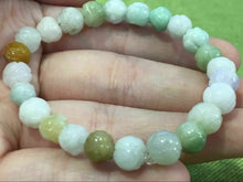 Load image into Gallery viewer, 10% OFF- 54-60mm Certified Natural 3 Color Jadeite Emerald A*Jade HandCarved Beads Stretchy Bracelet X2016