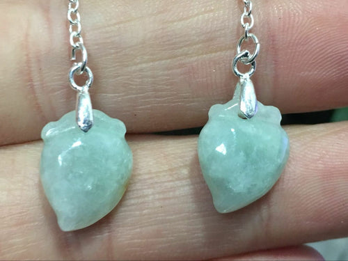 10% OFF- 2 pcs-Certified Natural Icy Jadeite Emerald A*Jade HandCarved A Pair of Peach Jade Earrings S925 silver X1118