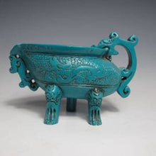 Load image into Gallery viewer, 4.17&#39;&#39;L- Chinese Natural Antique Exquisite Turquoise Handcarved Sculpture Dragon Cup Statue