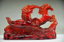 Load image into Gallery viewer, 5.43&#39;&#39;L- Chinese Natural Antique Exquisite GEOMANTIC AMBER Handcarved Sculpture Lucky HORSES Statue