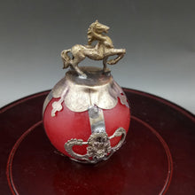 Load image into Gallery viewer, Chinese Genuine Natural Red Jade HandCarved Silver Horse Statue