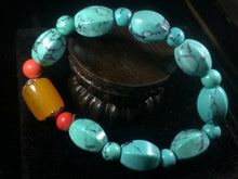 Load image into Gallery viewer, 10% OFF- 54-62mm Certified Natural Turquoise HandCarved Woven Stretchy Lucky Pray Bracelet A1214