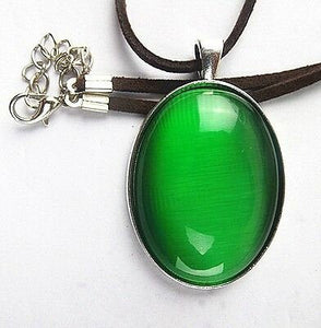 10% OFF- Certified Natural Green Emerald A*Jade Oval Cat Eye Pendant with 18'' Rope Necklace