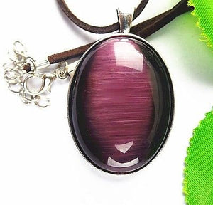 10% OFF- Certified Natural Purple Emerald A*Jade Oval Cat Eye Pendant with 18'' Rope Necklace